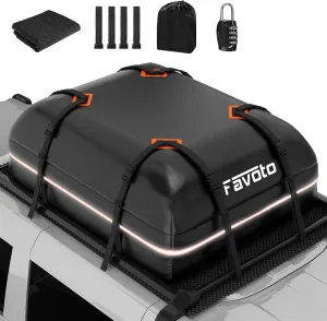 Favoto Car Roof Cargo Bag - 20 Cubic Feet Waterproof Carrier for Most Vehicles SUV/Sedan, 500D PVC Material with 8 Reinforced Straps & Anti-Slip Mat​, Black & Orange, Black Blue