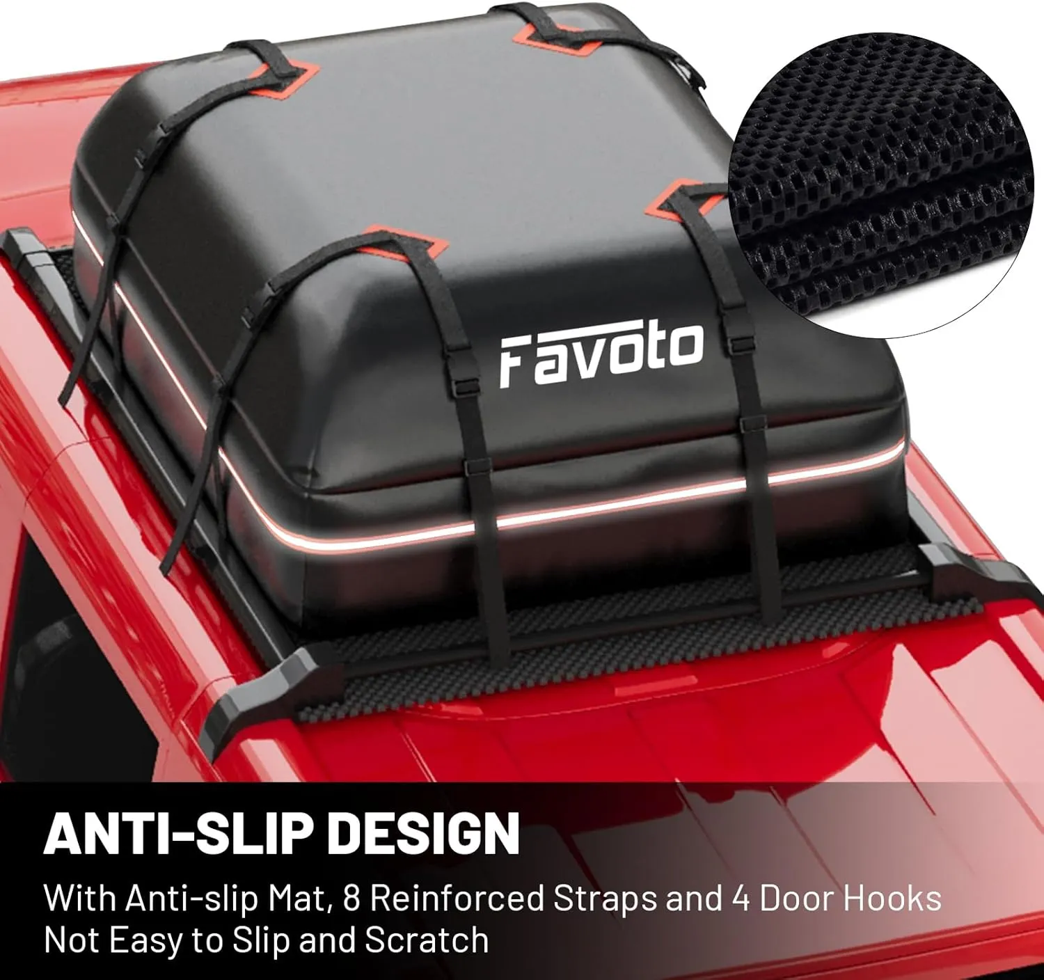 Favoto Car Roof Cargo Bag - 20 Cubic Feet Waterproof Carrier for Most Vehicles SUV/Sedan, 500D PVC Material with 8 Reinforced Straps & Anti-Slip Mat​, Black & Orange, Black Blue