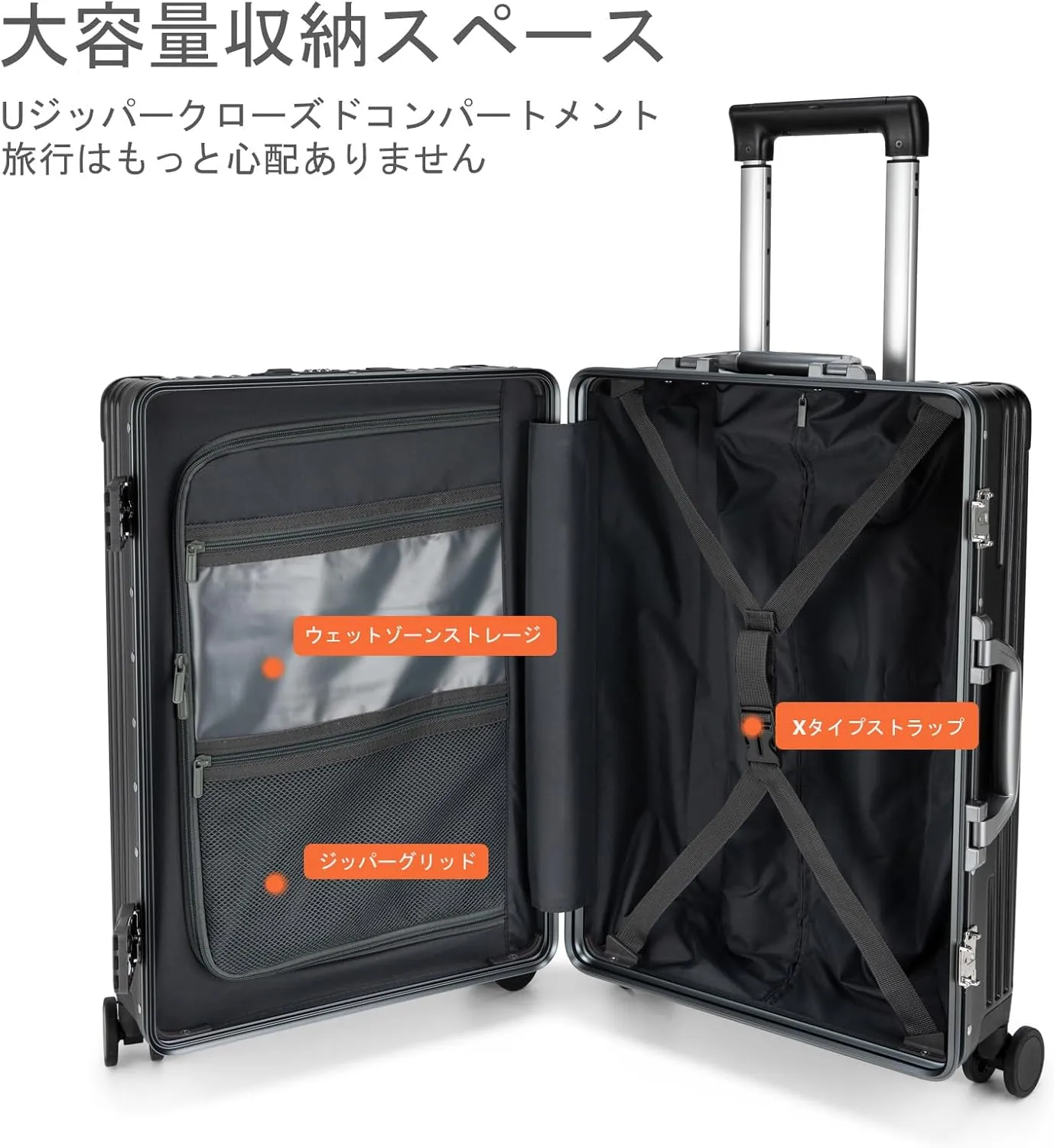 feilario 20in Aluminium Frame Hardside Spinner Wheel Luggage, Built-In TSA lock Carry on Suitcase, with Cup Holder & USB Port & Phone Holder