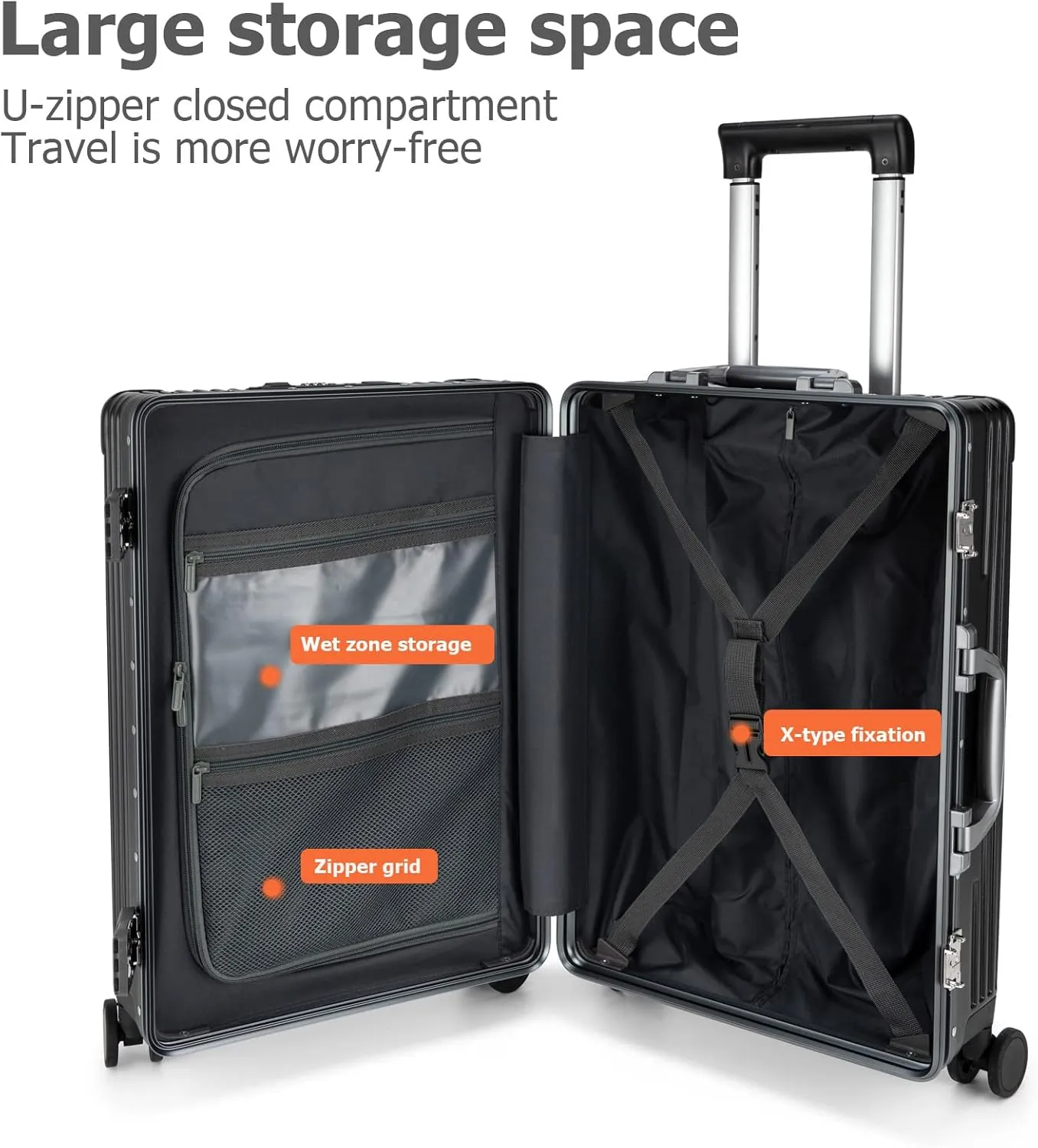feilario 20in Aluminium Frame Hardside Spinner Wheel Luggage, Built-In TSA lock Carry on Suitcase, with Cup Holder & USB Port & Phone Holder
