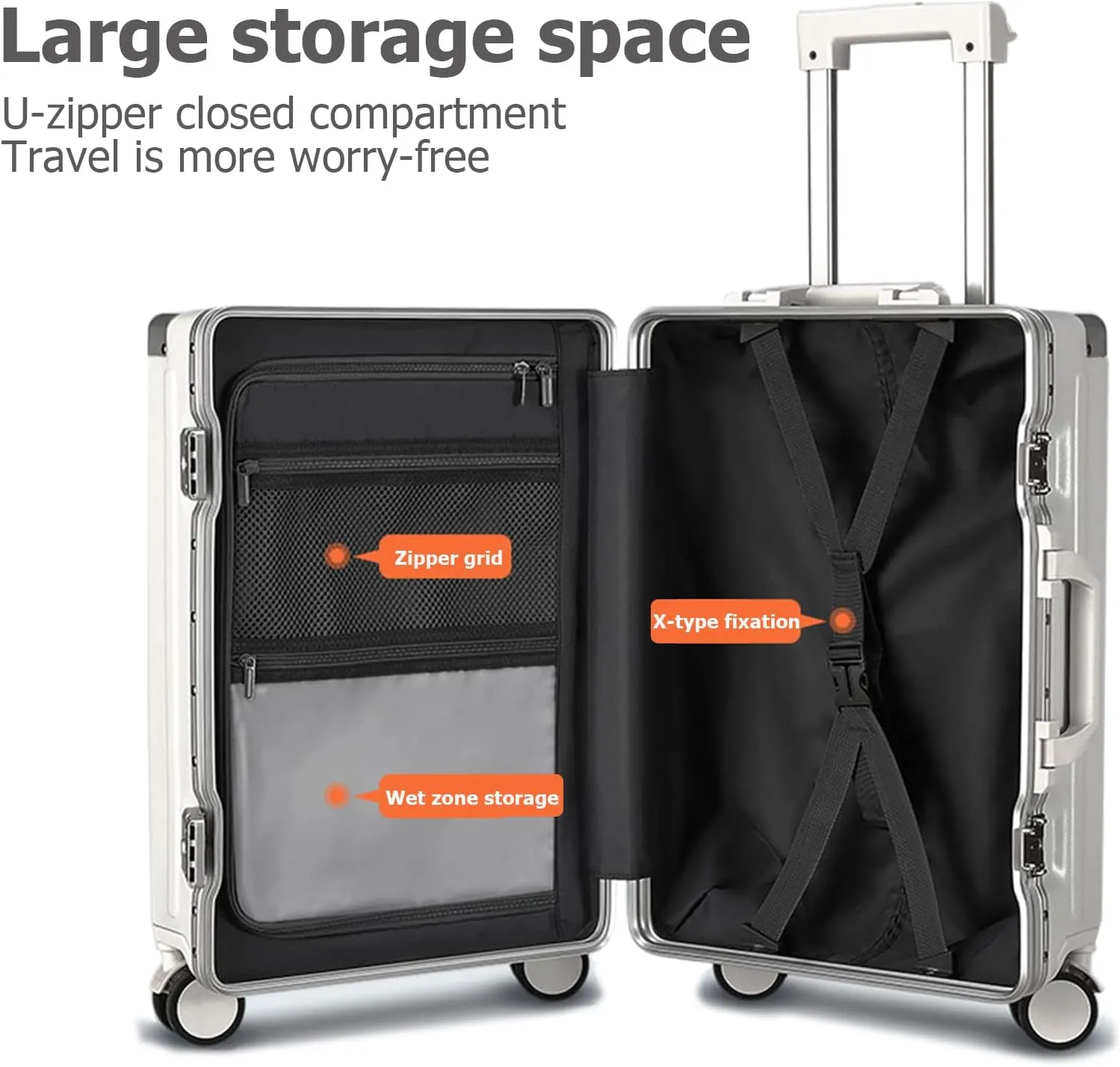 feilario 24in Aluminium Frame Hardside Spinner Wheel Luggage, Built-In TSA lock Carry on Suitcase, with Cup Holder & USB Port & Phone Holder