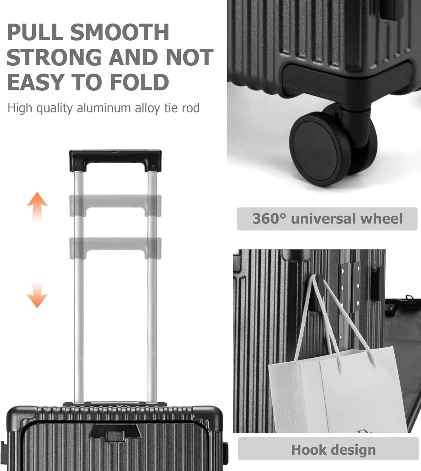 feilario 24in Aluminium Frame Hardside Spinner Wheel Luggage, Built-In TSA lock Carry on Suitcase, with Cup Holder & USB Port & Phone Holder