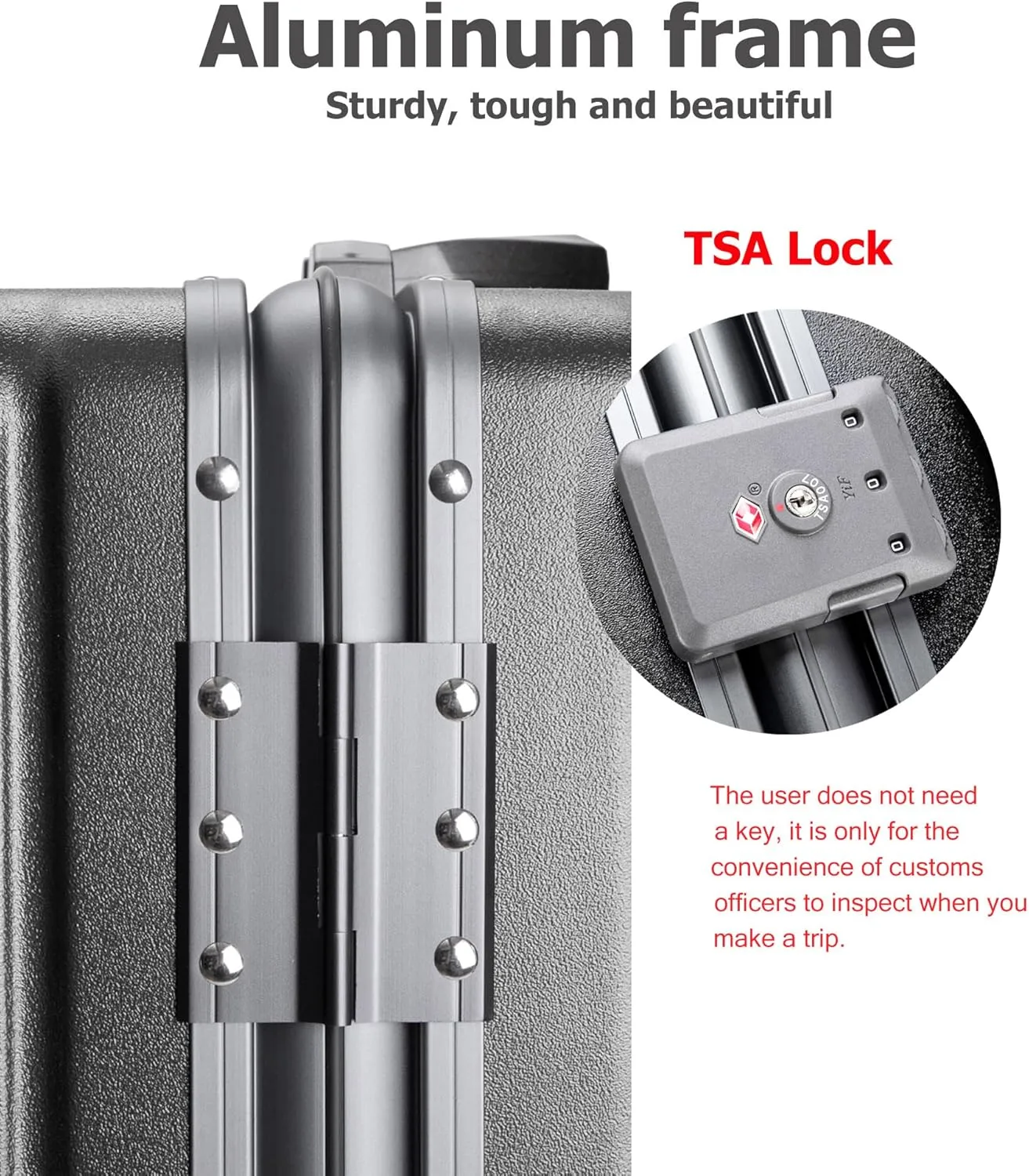 feilario 24in Aluminium Frame Hardside Spinner Wheel Luggage, Built-In TSA lock Carry on Suitcase, with Cup Holder & USB Port & Phone Holder