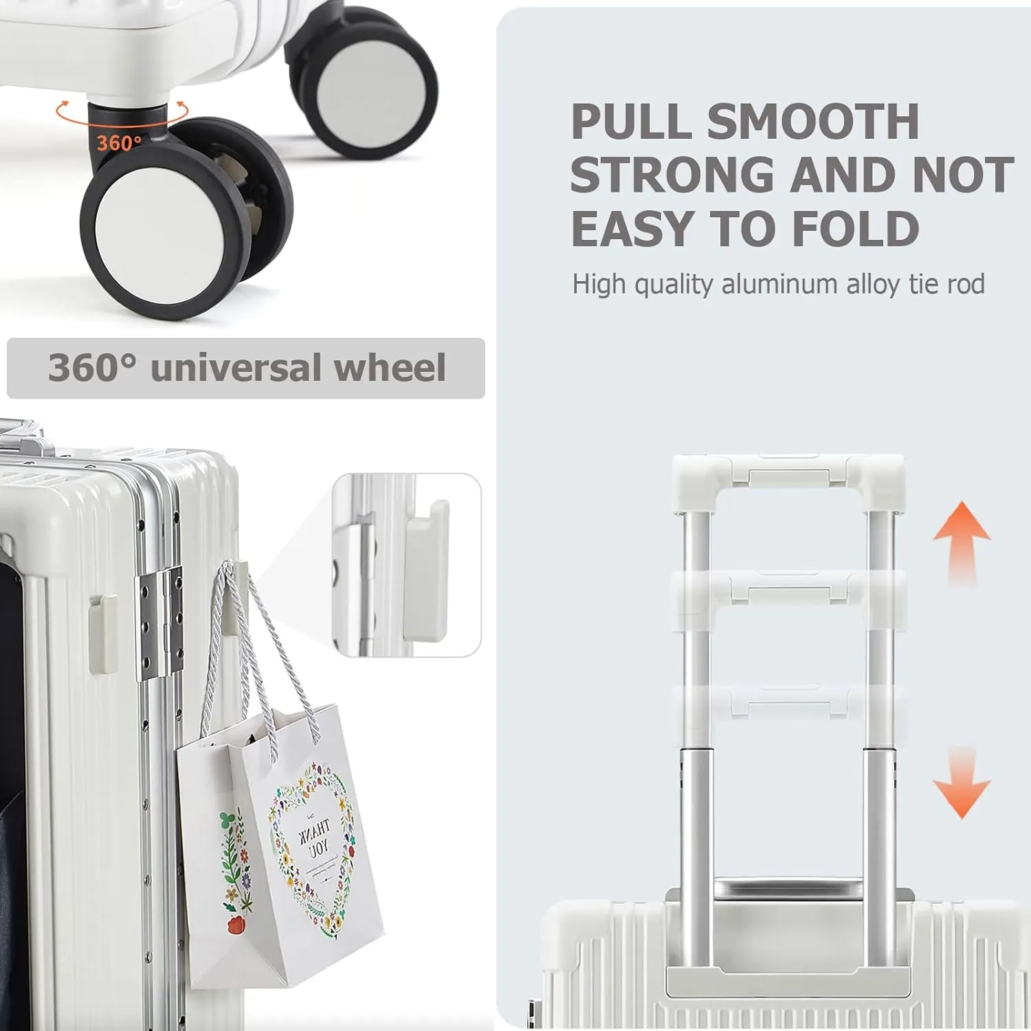 feilario 24in Aluminium Frame Hardside Spinner Wheel Luggage, Built-In TSA lock Carry on Suitcase, with Cup Holder & USB Port & Phone Holder