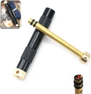 Fire Piston Fire Starter,Emergency Lightweight Compression Fire Starter Piston,Portable Compression Tube for Outdoor Camping Hiking, Hunting,Aluminum Alloy Brass Ignition Starting Tool(Black Suit)