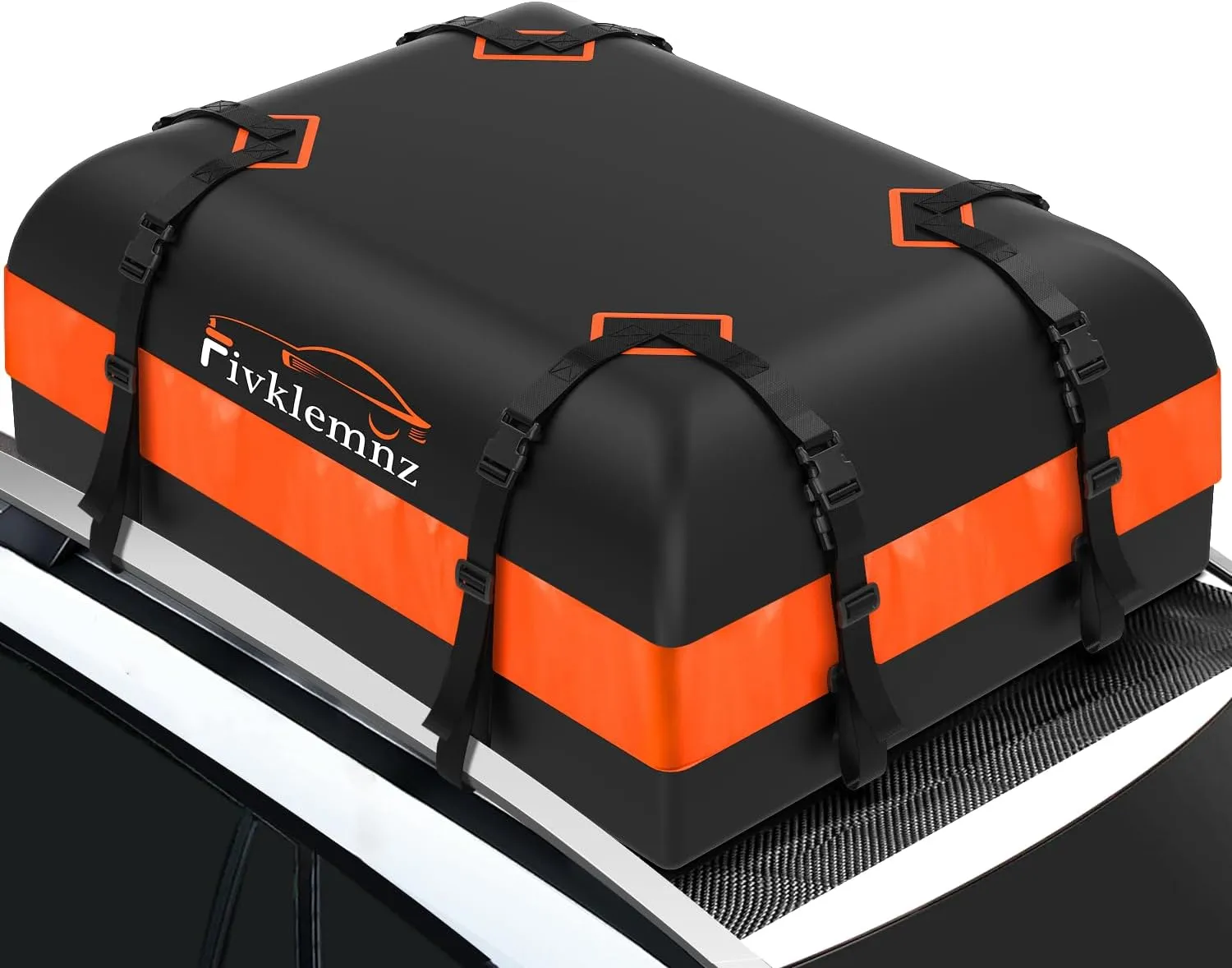 FIVKLEMNZ Car Rooftop Cargo Carrier Roof Bag Waterproof for All Top of Vehicle with/Without Rack Includes Topper Anti-Slip Mat   Reinforced Straps   6 Door Hooks   Luggage Lock