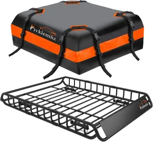 FIVKLEMNZ Roof Rack Cargo Carrier, Universal Roof Basket (49"x 36"x 5")   15 Cubic Feet Waterproof Rooftop Cargo Carrier Bag (46"x 34"x 17") with Bungee Net, Ratchet Straps, Storage Bag, Luggage Lock