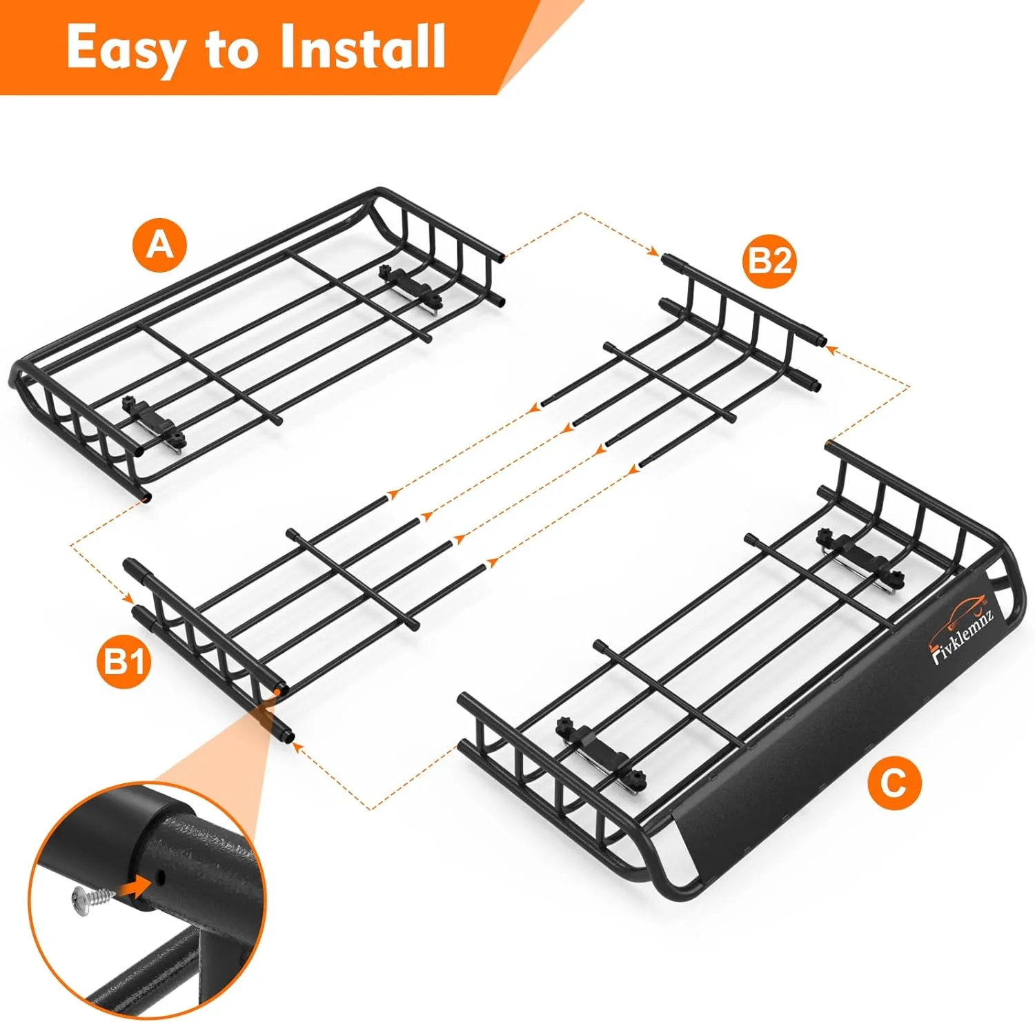 FIVKLEMNZ Roof Rack Cargo Carrier, Universal Roof Basket (49"x 36"x 5")   15 Cubic Feet Waterproof Rooftop Cargo Carrier Bag (46"x 34"x 17") with Bungee Net, Ratchet Straps, Storage Bag, Luggage Lock