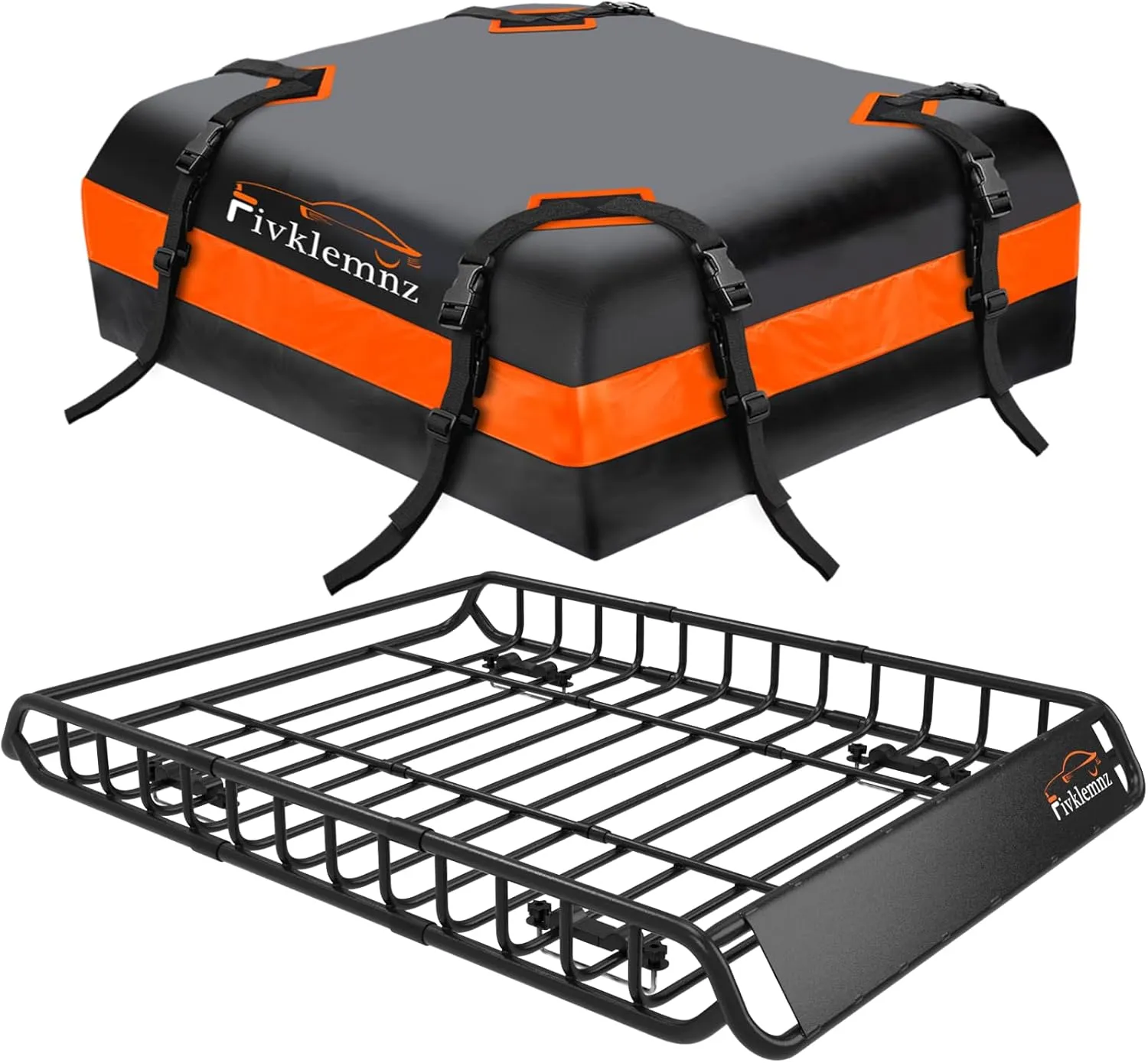 FIVKLEMNZ Roof Rack Cargo Carrier, Universal Roof Basket (49"x 36"x 5")   15 Cubic Feet Waterproof Rooftop Cargo Carrier Bag (46"x 34"x 17") with Bungee Net, Ratchet Straps, Storage Bag, Luggage Lock