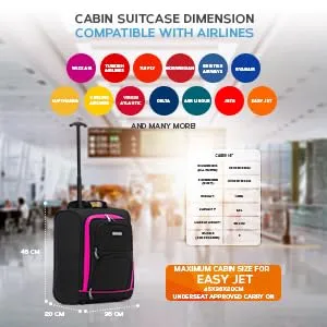 Flight Knight Set of 2 Carry On Cabin Suitcase easyJet Underseat Approved 2 Wheels Lightweight Bag Ideal for Airline Travel 45x36x20cm