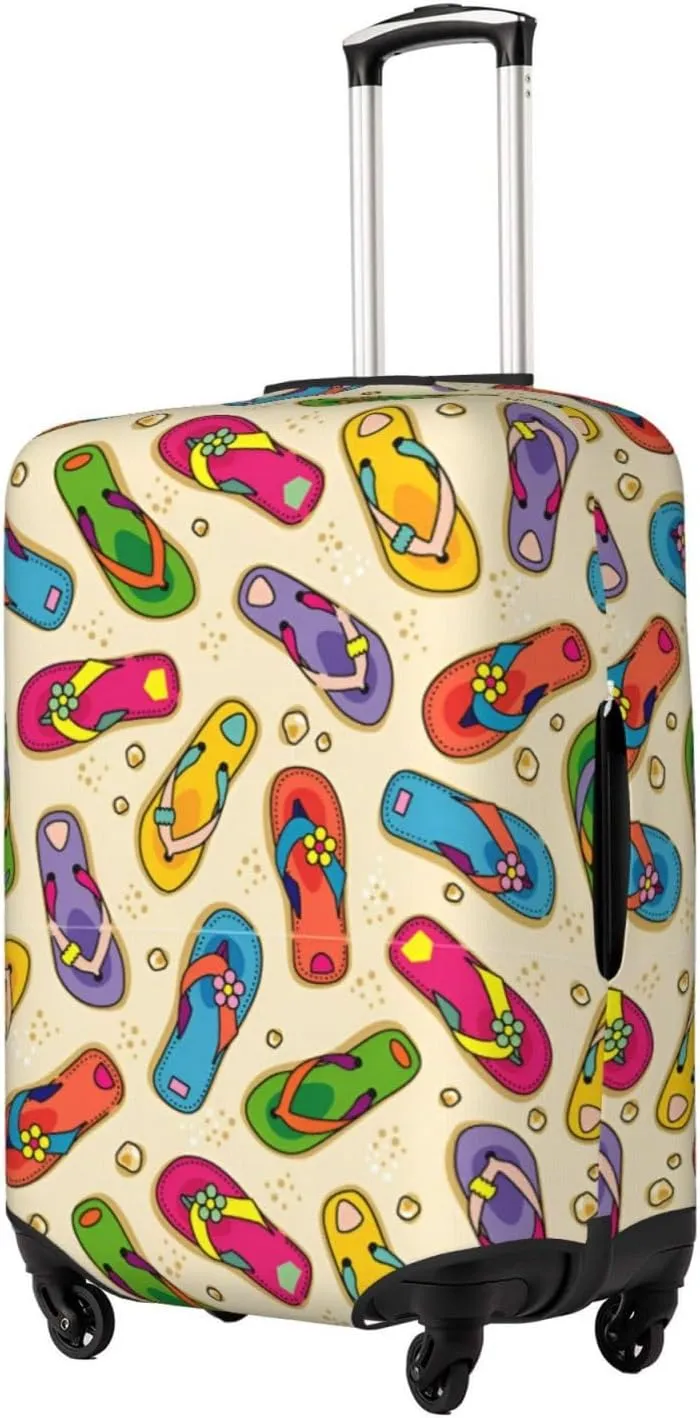 Flip Flops Beach Sand Travel Luggage Cover Fits 18-32 Inch Luggage, Elastic Suitcase Cover Protector with Concealed Zipper for Wheeled Suitcase Tsa Approved