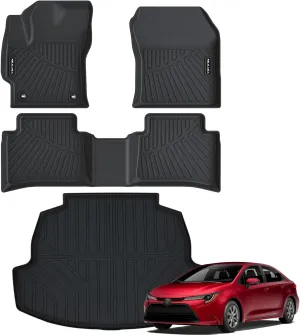 Floor Mats & Cargo Liner for 2020 2021 2022 2023 2024 2025 Toyota Corolla/Corolla Hybrid Sedan (Not for Hatchback) All Weather Protection TPE Rubber Full Set Automotive Accessories, Black