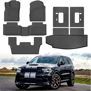 Floor Mats & Cargo Liner with Backrest Mat for 2016-2025 Dodge Durango 6 Passenger with 2nd Bucket Seats All Weather Protection TPE Rubber Full Set Floor Liners Automotive Accessories, Black