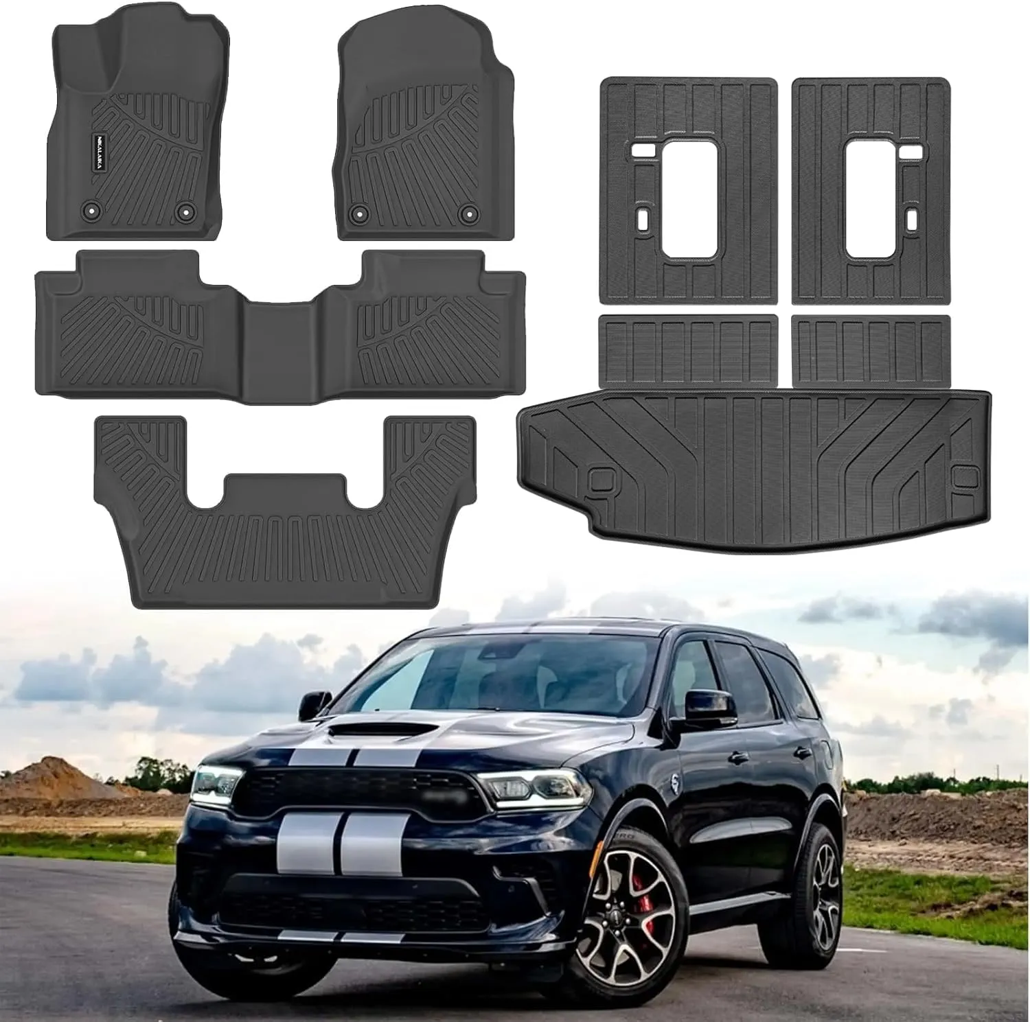 Floor Mats & Cargo Liner with Backrest Mat for 2016-2025 Dodge Durango 6 Passenger with 2nd Bucket Seats All Weather Protection TPE Rubber Full Set Floor Liners Automotive Accessories, Black