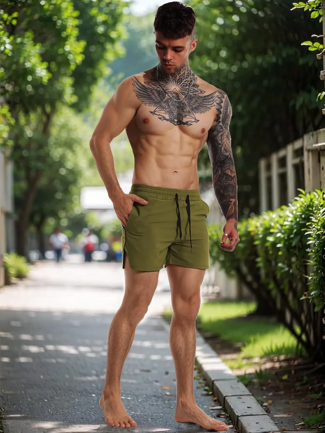 FLYFIREFLY Men's Gym Workout Shorts Quick Dry Lightweight Athletic Shorts Running Bodybuilding Training with Towel Loop