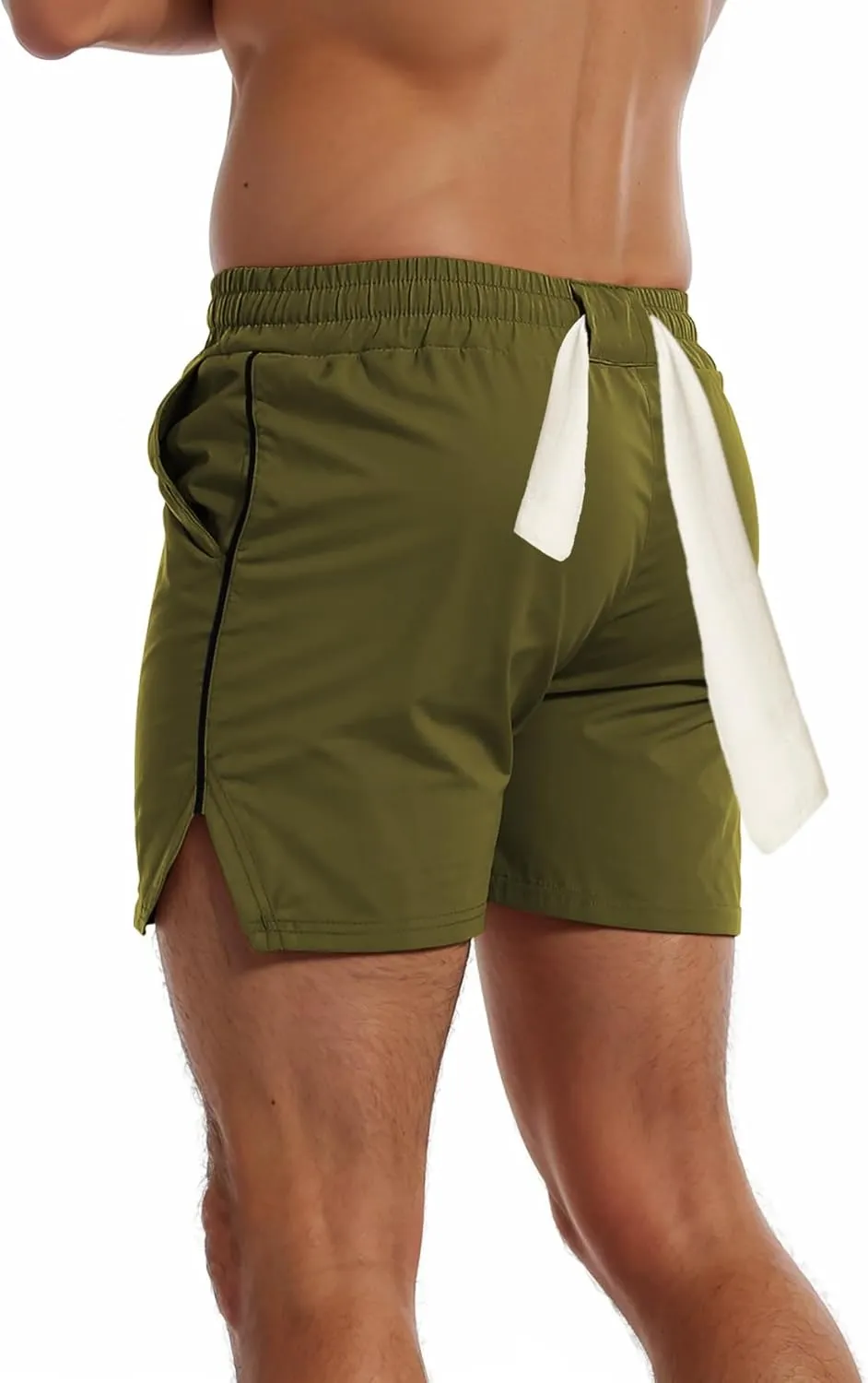 FLYFIREFLY Men's Gym Workout Shorts Quick Dry Lightweight Athletic Shorts Running Bodybuilding Training with Towel Loop