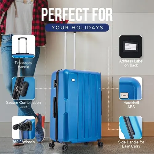 FLYMAX 55x35x20 4 Wheel Super Lightweight Cabin Luggage Suitcase Hand Carry on Flight Travel Bags Approved On Board Fits Flybe Easyjet Ryanair Jet 4