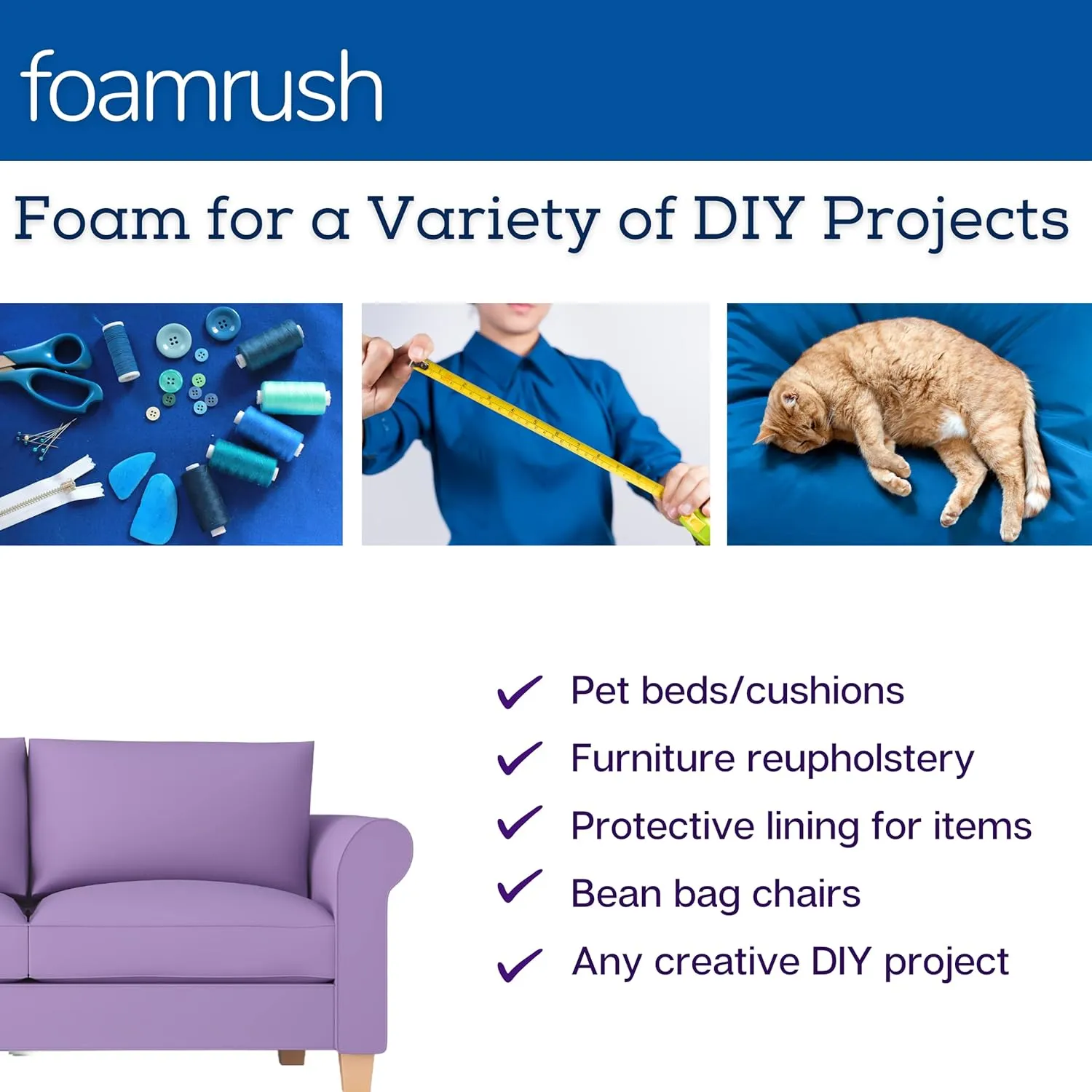 FoamRush 6" x 18" x 20" Upholstery Foam High Density Firm Soft Support (Chair Cushion Square Foam for Dining Chairs, Wheelchair Seat Cushion Replacement)