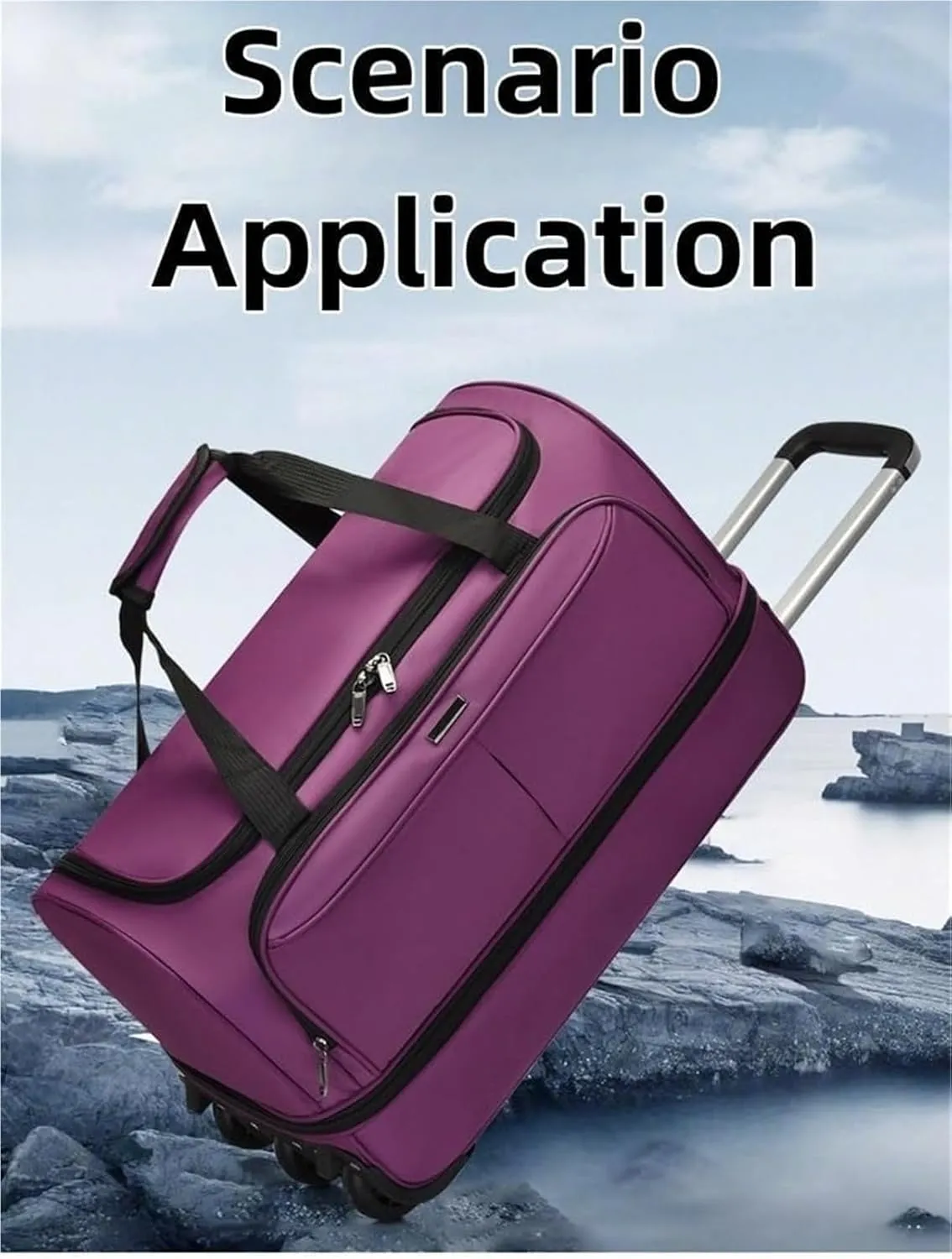 Foldable Extra Large Sport Bag，Waterproof Lightweight Traveling Suitcase，Telescopic Handle Suitcase With Directional Wheels Rolling Travel Bag,for Women Men(Gray)