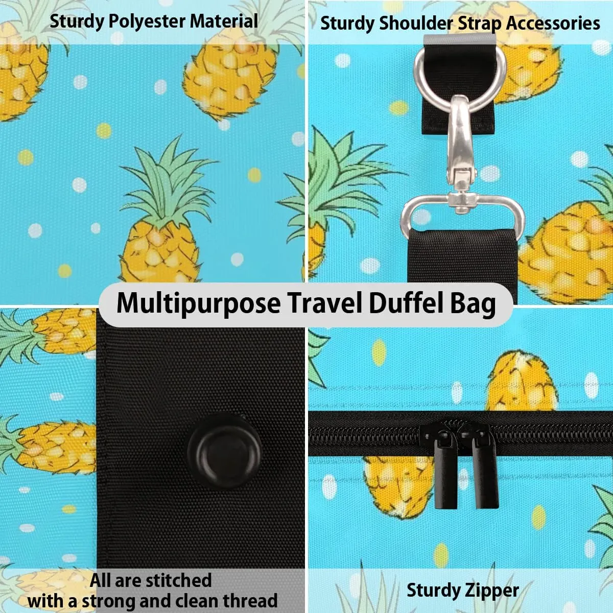 Foldable Travel Bag Cute Pineapples Lightweight Carry On Bags for Airplanes Waterproof Travel Duffle Bag For Gym Weekend Overnight