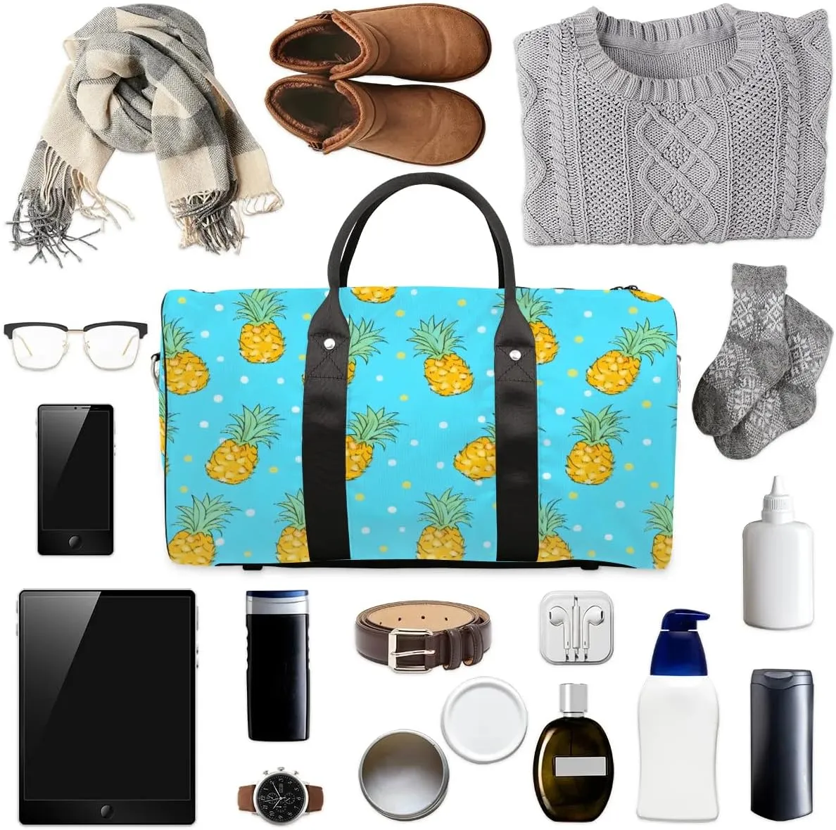 Foldable Travel Bag Cute Pineapples Lightweight Carry On Bags for Airplanes Waterproof Travel Duffle Bag For Gym Weekend Overnight
