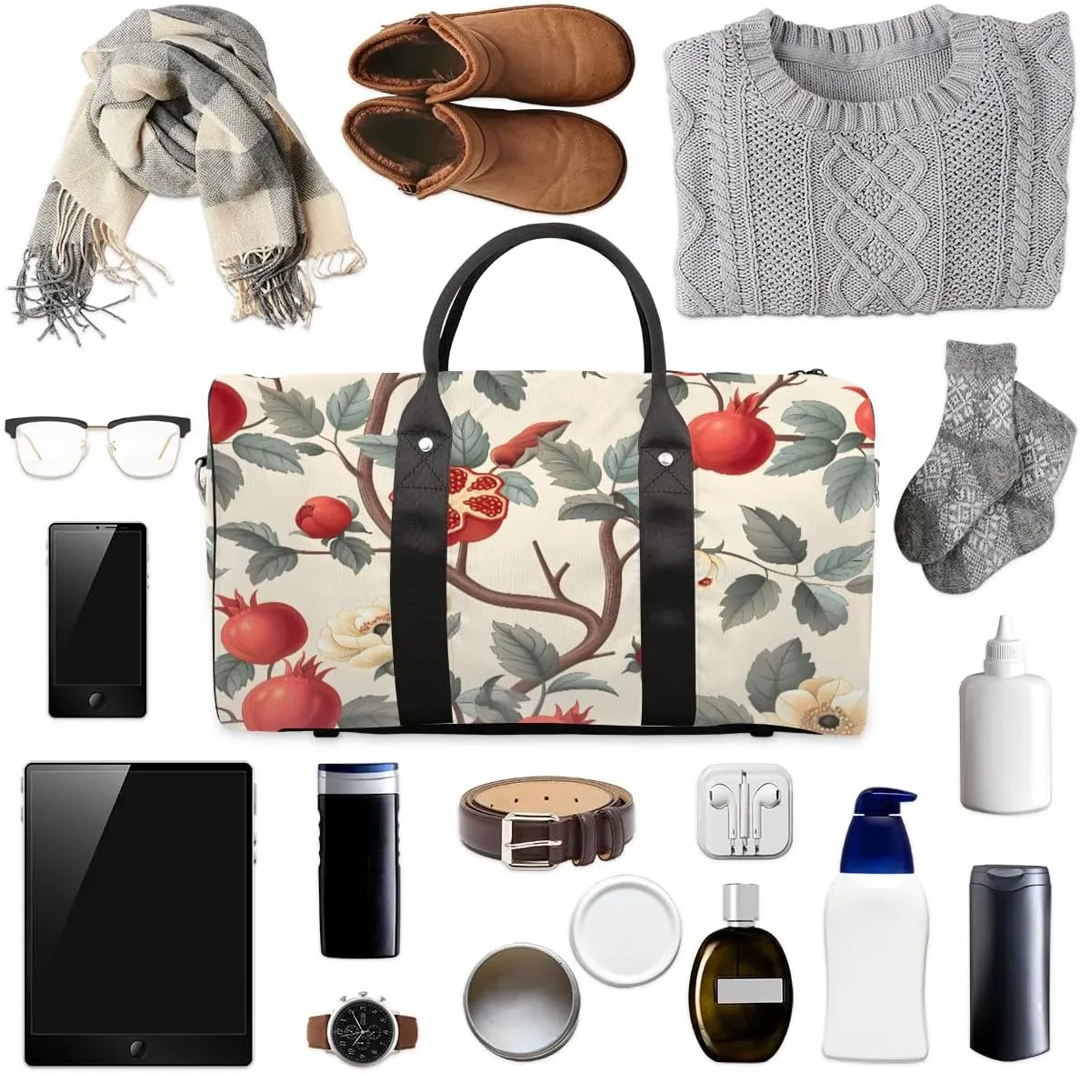 Foldable Travel Bag Pomegranate Tree Flower Lightweight Carry On Bags for Airplanes Waterproof Travel Duffle Bag For Gym Weekend Overnight
