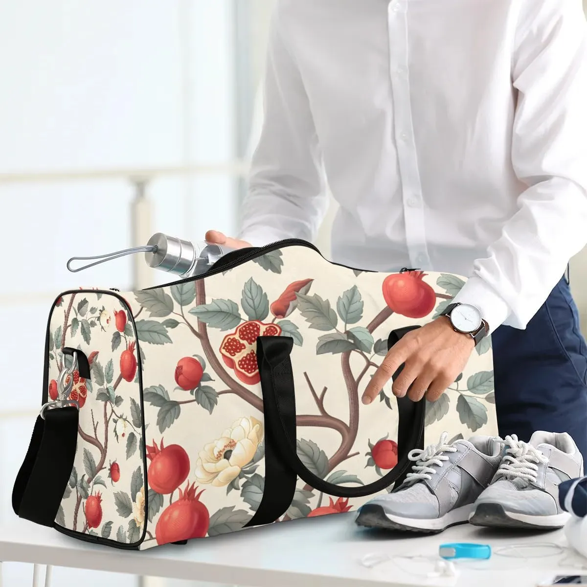 Foldable Travel Bag Pomegranate Tree Flower Lightweight Carry On Bags for Airplanes Waterproof Travel Duffle Bag For Gym Weekend Overnight