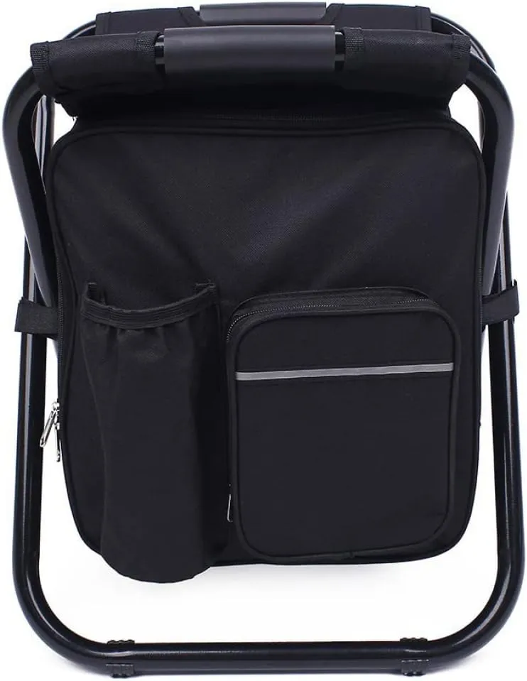Folding Chair Backpack Fishing Chair Outdoor Cooler Chair Stool Portable Lightweight Camping Chair Rucksack Seat Bag for Hiking Picnic Fishing Black