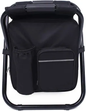 Folding Chair Backpack Fishing Chair Outdoor Cooler Chair Stool Portable Lightweight Camping Chair Rucksack Seat Bag for Hiking Picnic Fishing Black