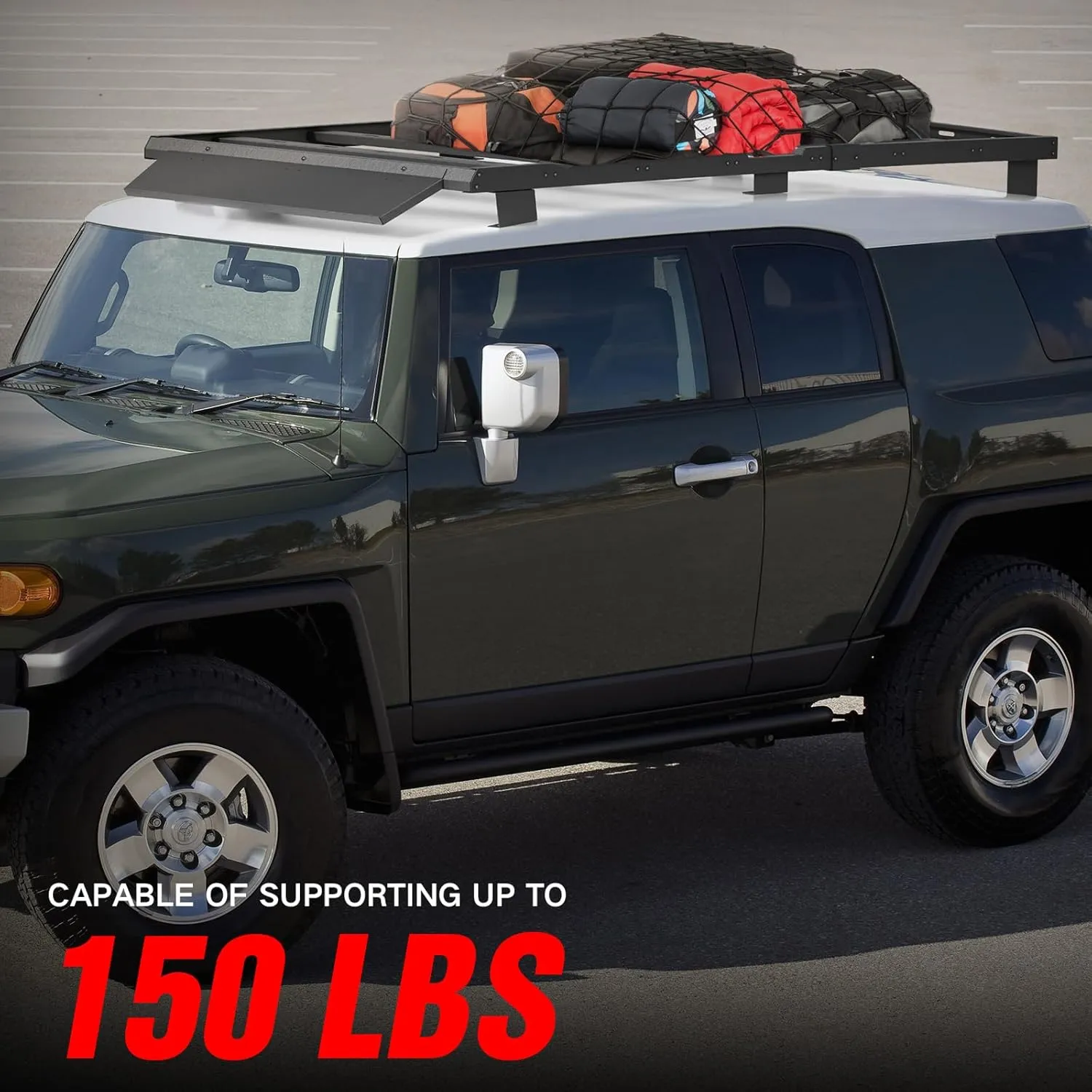 for FJ Roof Rack Cargo Basket Compatible with 2007 2008 2009 2010 2011 2012 2013 2014 Toyota FJ Cruiser, Truck Rooftop Cargo Carrier Top Luggage Storage Holder
