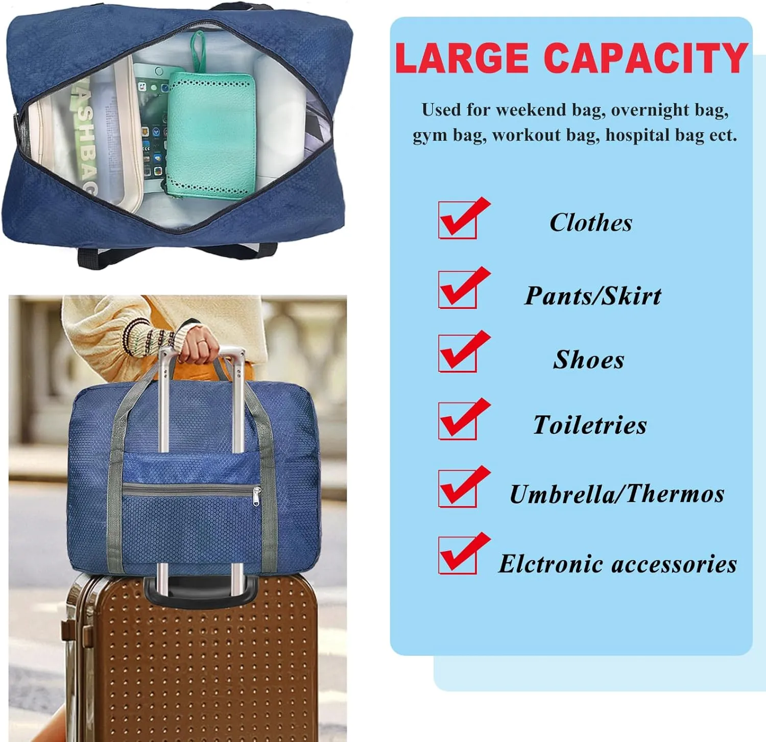 For Spirit Airlines Personal Item Bag 18x14x8 Foldable Carry on Bags for Airplanes Travel Duffel Bags for Women and Men