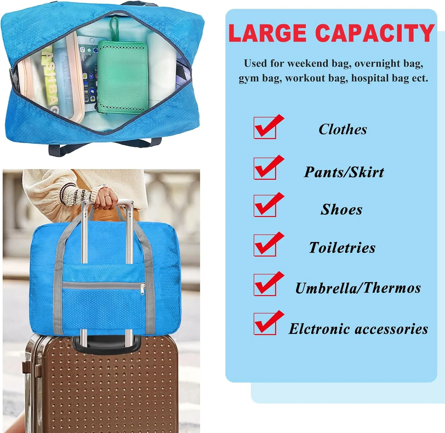 For Spirit Airlines Personal Item Bag 18x14x8 Foldable Carry on Bags for Airplanes Travel Duffel Bags for Women and Men