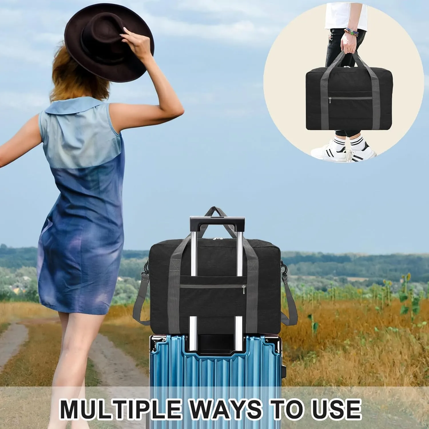 For Spirit Airlines Personal Item Bag 18x14x8 Foldable Carry on Bags for Airplanes Travel Duffel Bags for Women and Men