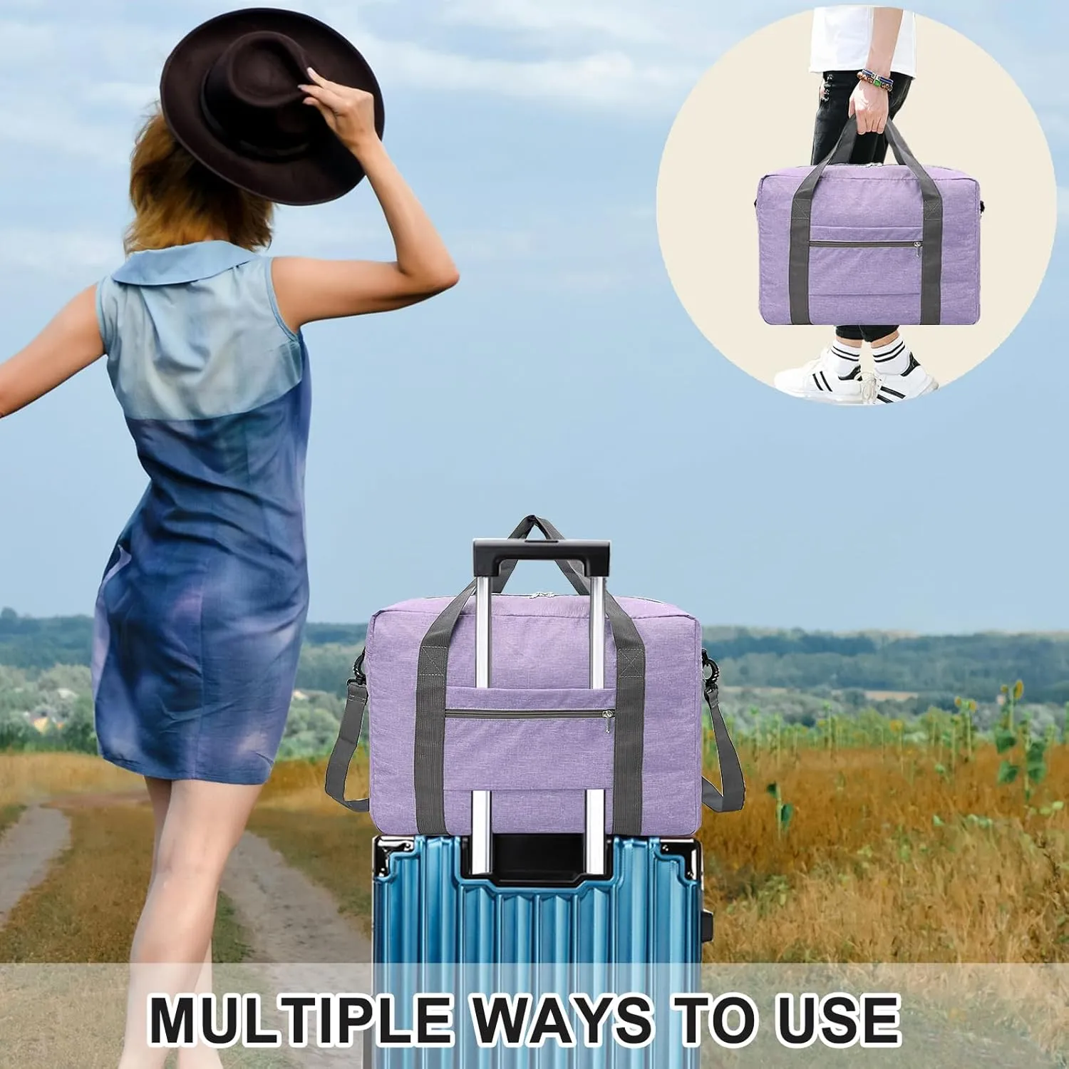 For Spirit Airlines Personal Item Bag 18x14x8 Foldable Carry on Bags for Airplanes Travel Duffel Bags for Women and Men