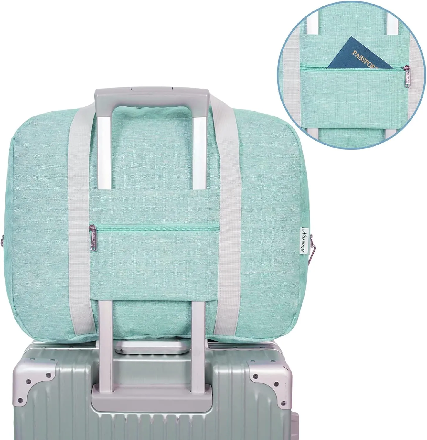 For Spirit Airlines Personal Item Bag 18x14x8 Foldable Travel Duffel Bag Tote Duffle Carry on Luggage for Women 30L (Mint Green)