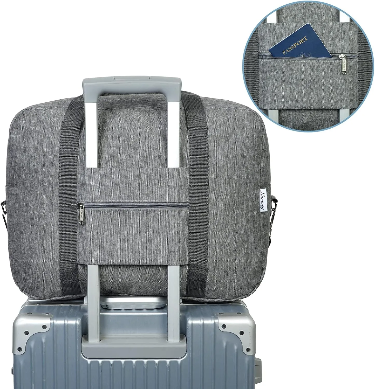 For Spirit Airlines Personal Item Bag 18x14x8 Foldable Travel Duffel Bag Tote Duffle Carry on Luggage for Women and Men 30L (Grey (With Shoulder Strap))