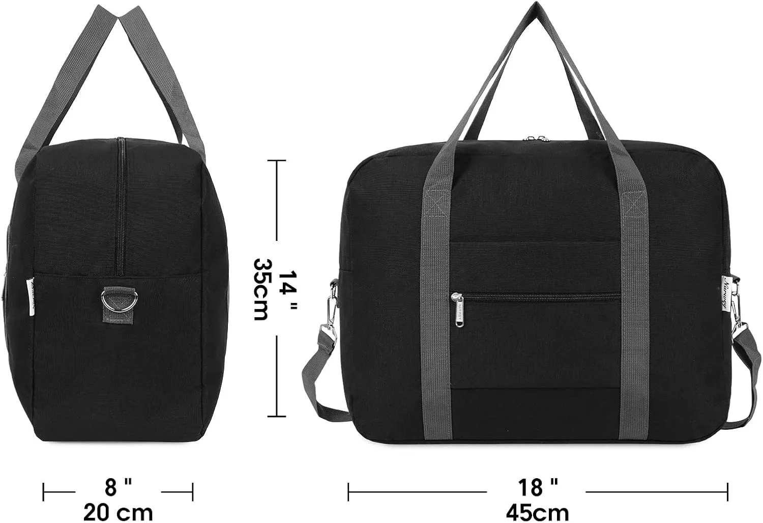 For Spirit Airlines Personal Item Bag 18x14x8 Foldable Travel Duffel Bag Tote Duffle Carry on Luggage for Women and Men 30L(Black (With Shoulder Strap))