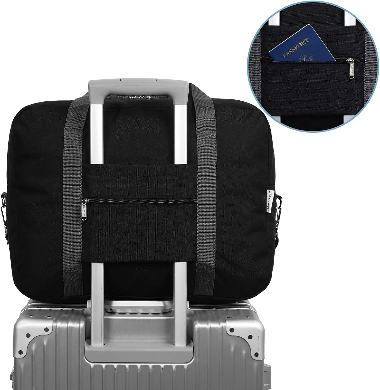 For Spirit Airlines Personal Item Bag 18x14x8 Foldable Travel Duffel Bag Tote Duffle Carry on Luggage for Women and Men 30L(Black (With Shoulder Strap))