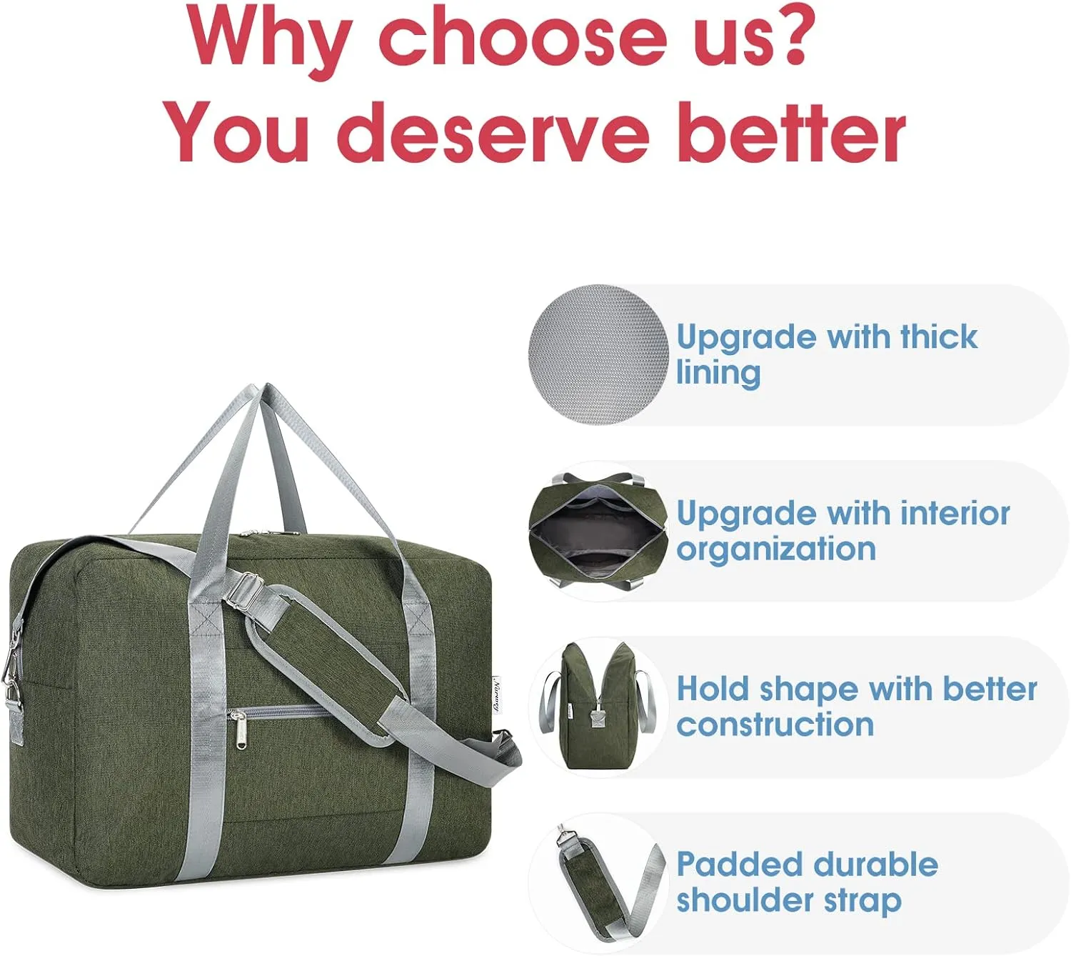 For Spirit Airlines Personal Item Bag 18x14x8 Foldable Travel Duffel Bag Underseat Carry on Luggage for Women and Men 30L (Army Green)