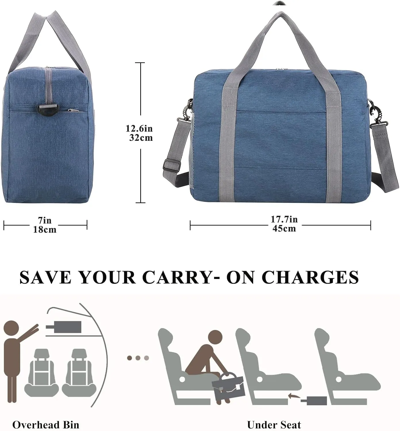 For Spirit Airlines Personal Item Bag 18x14x8 with Wet Pocket Foldable Travel Duffel Bag Underseat Carry on for Men & Women