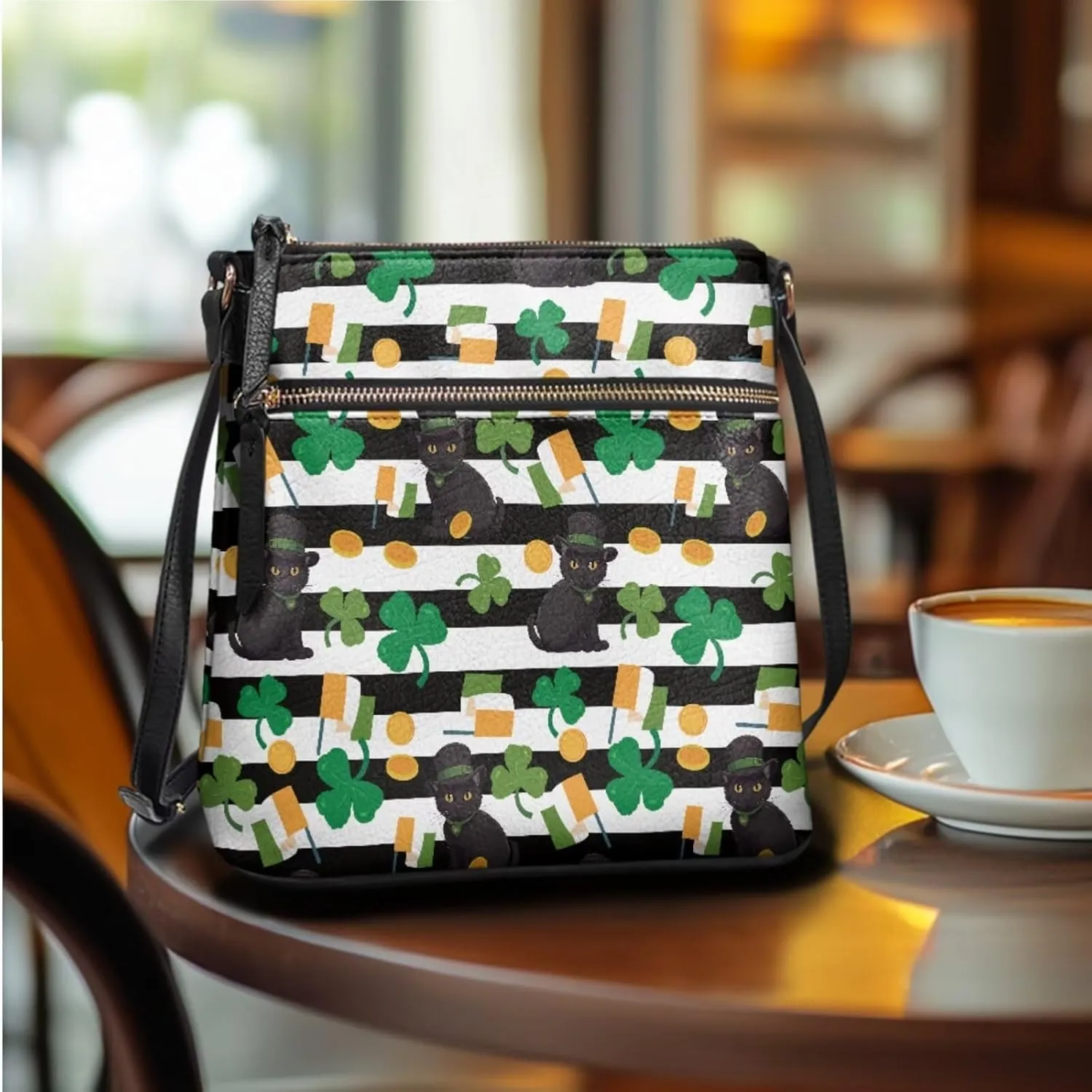 FOR U DESIGNS St. Patrick's Day Green Leaves Crossbody Bags for Women Leather Shoulder Handbags Matching Wallet Set