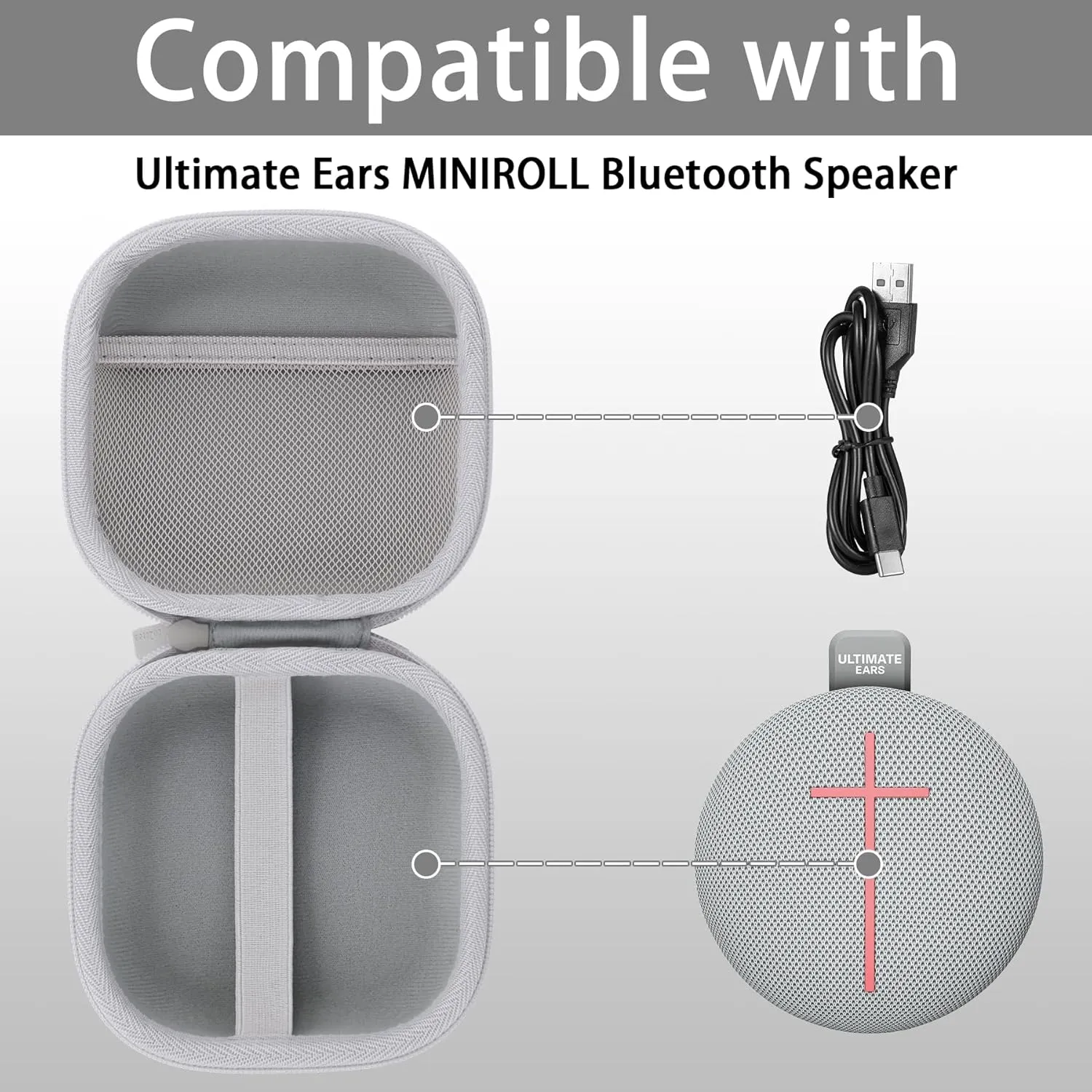 for Ultimate Ears UE MINIROLL Ultra-Portable Waterproof Bluetooth Speaker Hard Protective Case, Portable Travel Case Replacement (Revive Grey Case) - co2CREA