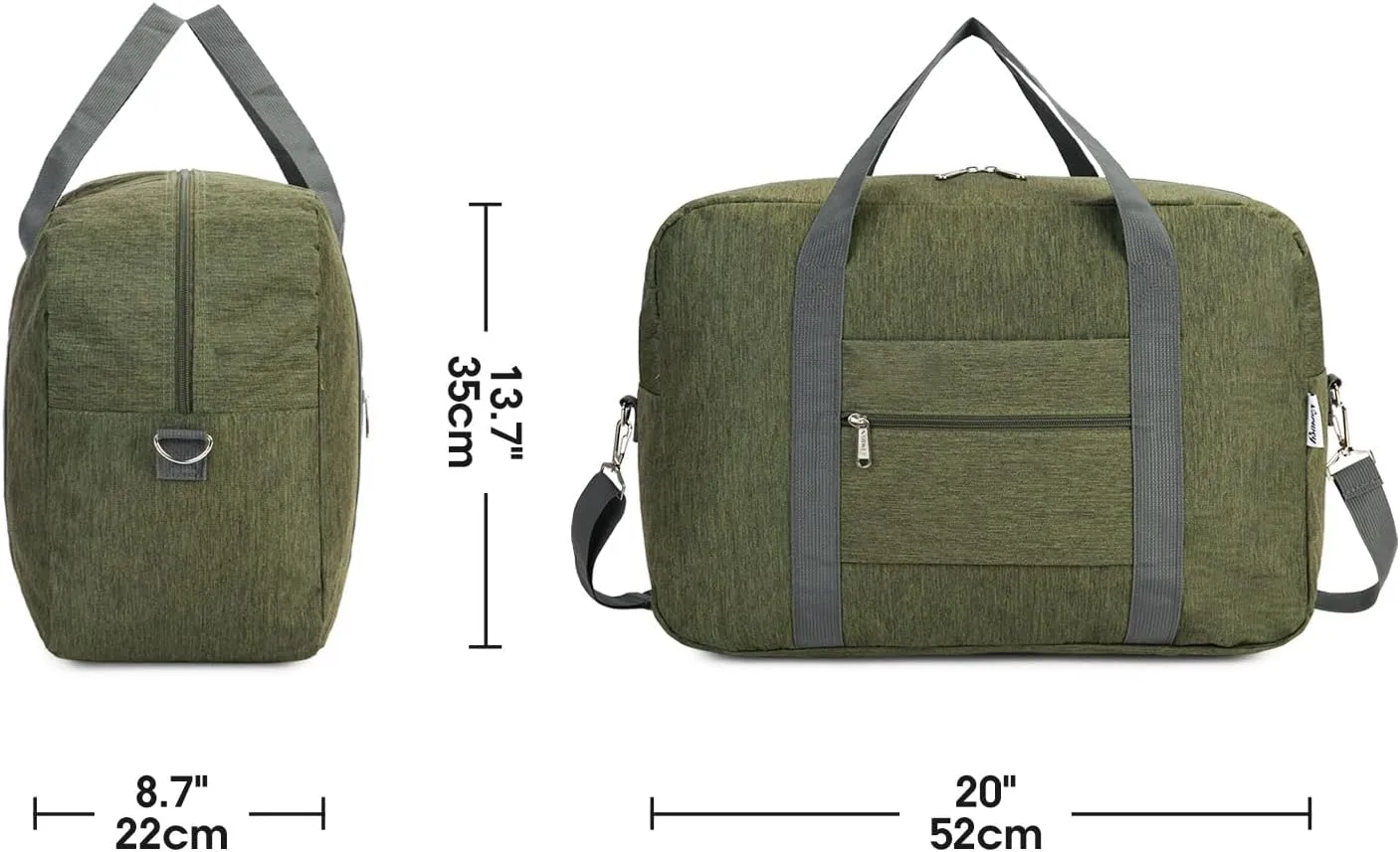 For United Airlines Foldable Carry on Bag 22x14x9 Travel Duffel Bag Packable luggage Duffle for Women and Men 40L (Army Green)