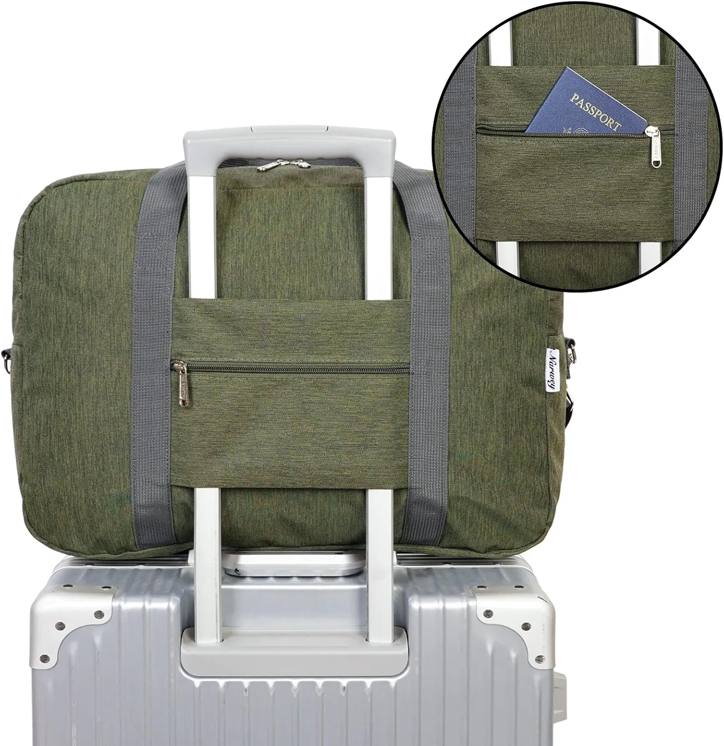 For United Airlines Foldable Carry on Bag 22x14x9 Travel Duffel Bag Packable luggage Duffle for Women and Men 40L (Army Green)