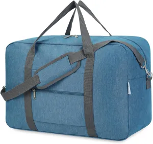 For United Airlines Foldable Carry on Bag 22x14x9 Travel Duffel Bag Packable luggage Duffle for Women and Men 40L (Navy Blue (With Shoulder Strap))
