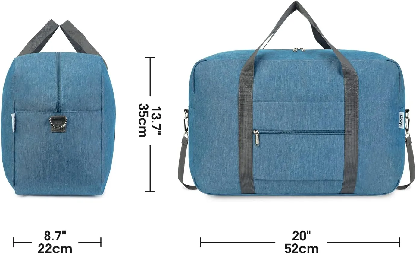 For United Airlines Foldable Carry on Bag 22x14x9 Travel Duffel Bag Packable luggage Duffle for Women and Men 40L (Navy Blue (With Shoulder Strap))