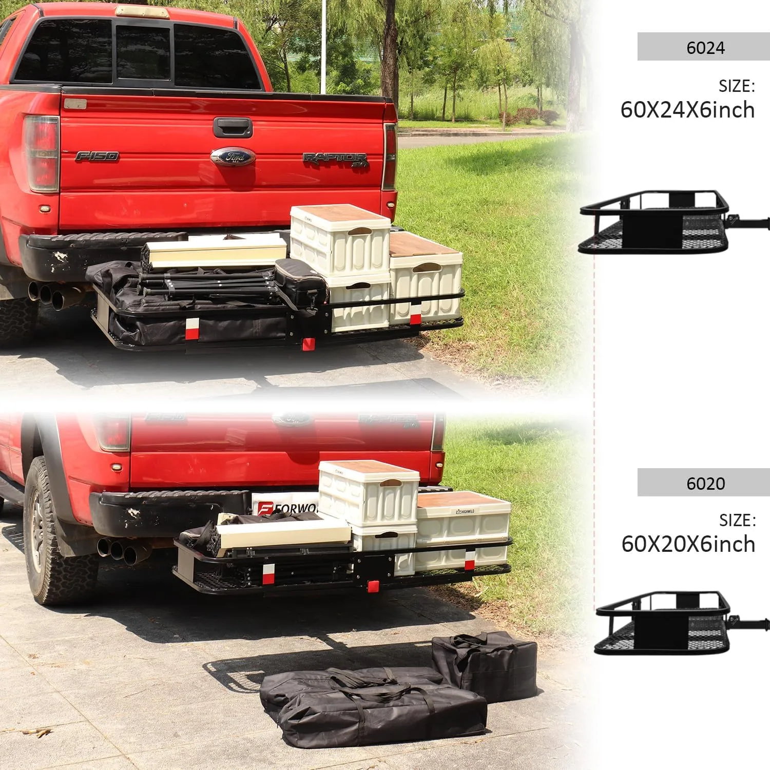 FORWODE 60" x 24" x 6" Folding Hitch Cargo Carrier, 500Lbs Capacity Hitch Mount Cargo Rack Carrier with Waterproof Cargo Bag, Hitch Cargo Baske for Car, SUV, Truck, Camping & Travel