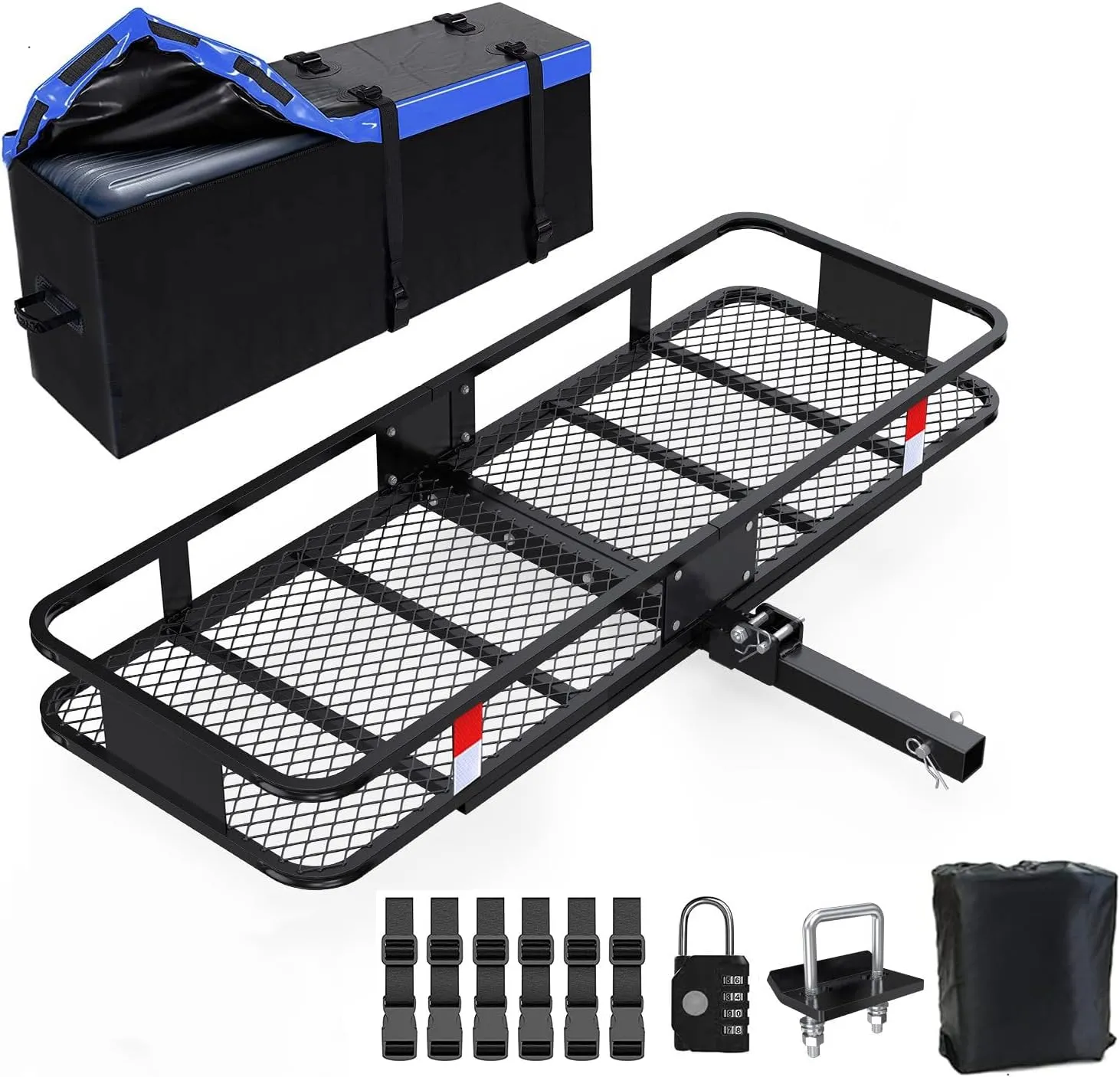 FORWODE 60" x 24" x 6" Folding Hitch Cargo Carrier, 500Lbs Capacity Hitch Mount Cargo Rack Carrier with Waterproof Cargo Bag, Hitch Cargo Baske for Car, SUV, Truck, Camping & Travel