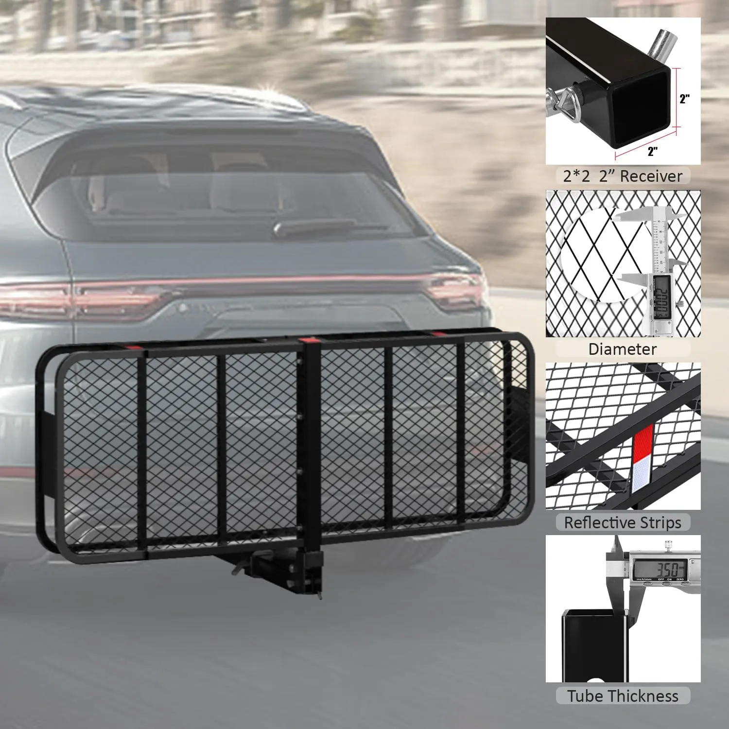FORWODE 60" x 24" x 6" Folding Hitch Cargo Carrier, 500Lbs Capacity Hitch Mount Cargo Rack Carrier with Waterproof Cargo Bag, Hitch Cargo Baske for Car, SUV, Truck, Camping & Travel