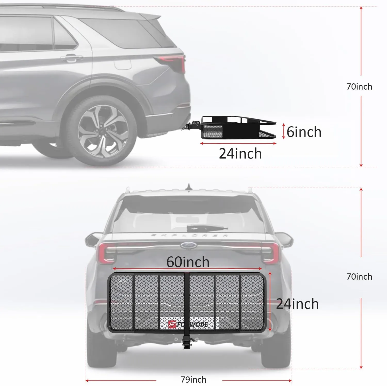 FORWODE 60" x 24" x 6" Folding Hitch Cargo Carrier, 500Lbs Capacity Hitch Mount Cargo Rack Carrier with Waterproof Cargo Bag, Hitch Cargo Baske for Car, SUV, Truck, Camping & Travel